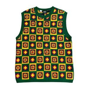 Wesc Sweater Vest Unisex Multicolor Granny Square Crochet Mens L Womens XL